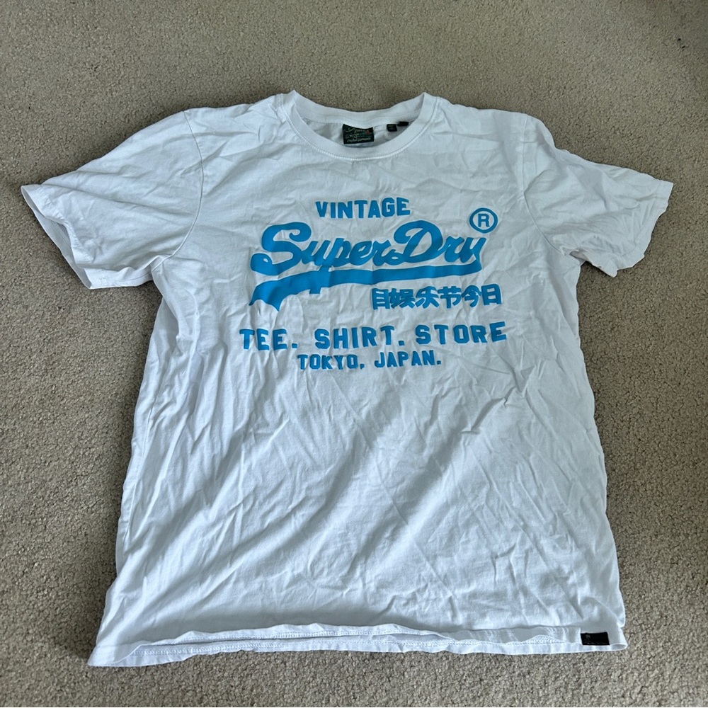 Vintage White T-Shirt with Blue Graphic